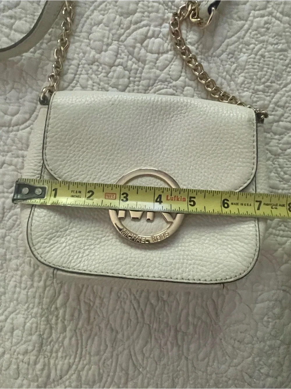 Michael Kors Cream Pebbled Leather MK Logo Crossbody